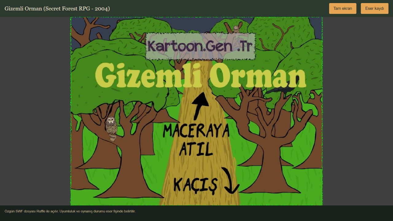 Özgün SWF’nin müzedeki Ruffle açılış ekranı · 20 Ekim 2026